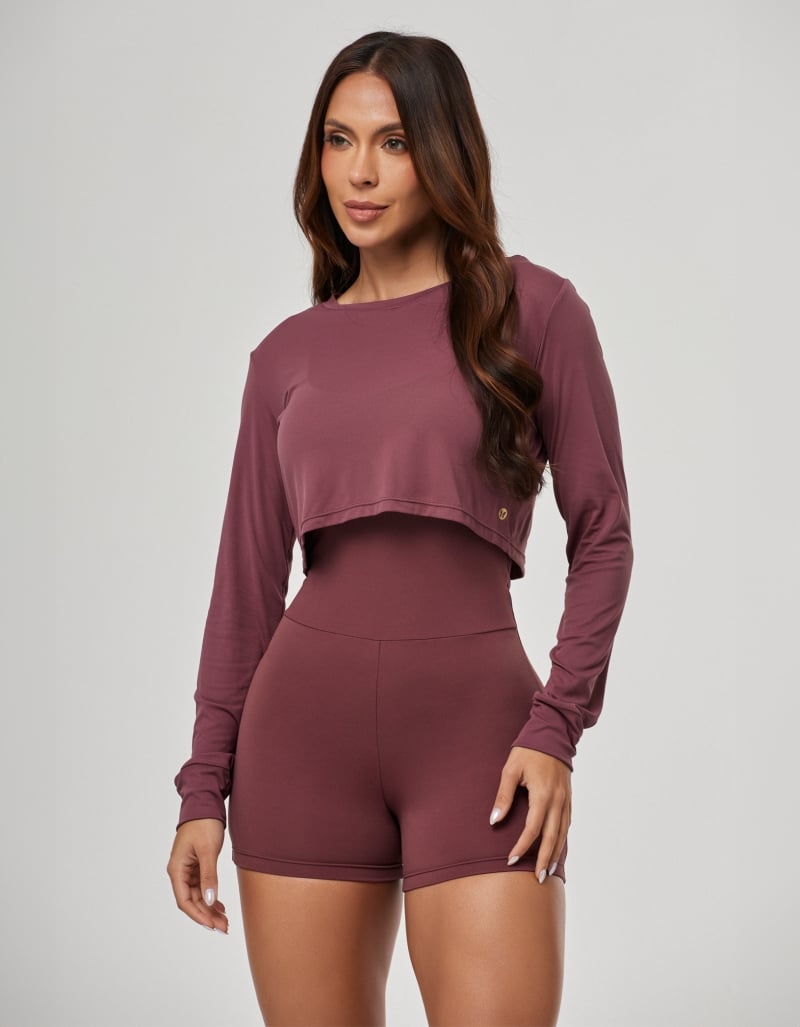 Ebony Long Sleeve Cropped - Merlot Red, L image