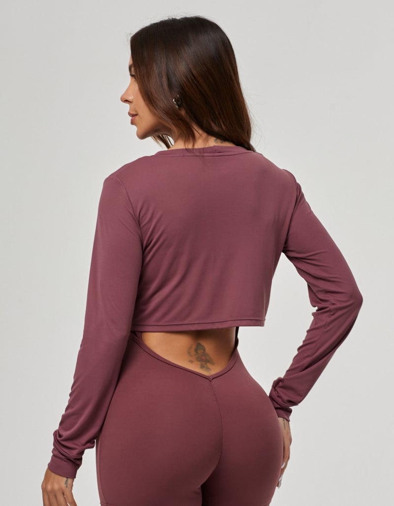 Ebony Long Sleeve Cropped - Merlot Red, M image