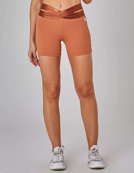 Core Shorts with Crossover Wrapped Waistband | Brown Cognac