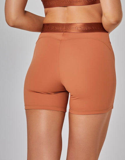 Core Shorts with Crossover Wrapped Waistband | Brown Cognac