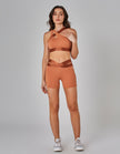 Core Shorts with Crossover Wrapped Waistband | Brown Cognac