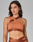 Core Crossover Medium Support Crop Top | Brown Cognac