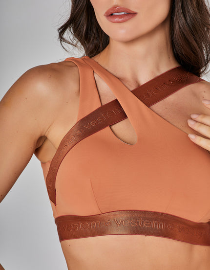 Core Crossover Medium Support Crop Top | Brown Cognac
