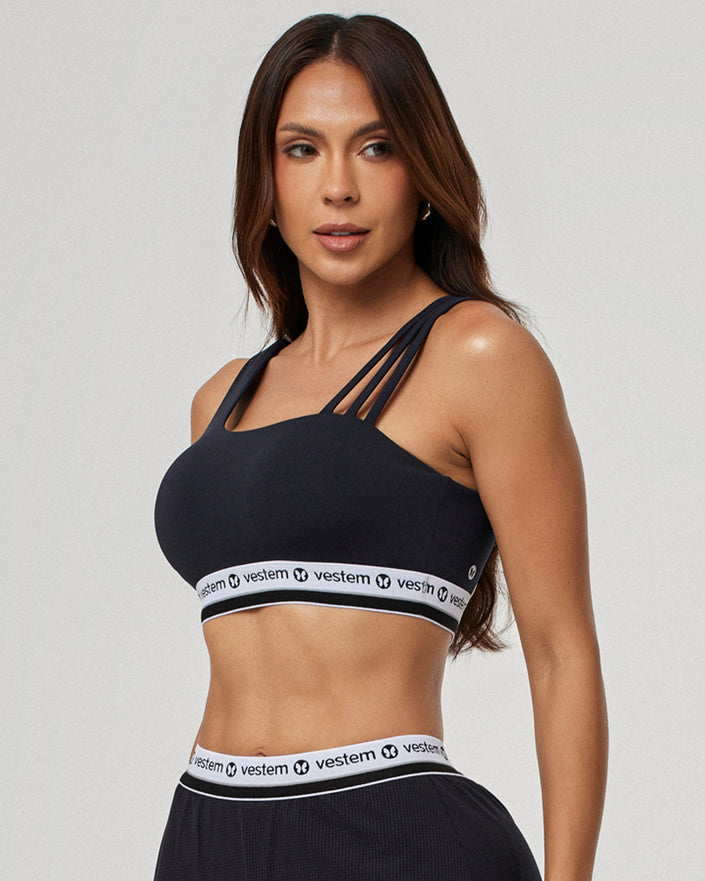 Satin Intense High Support Crop Top | Black