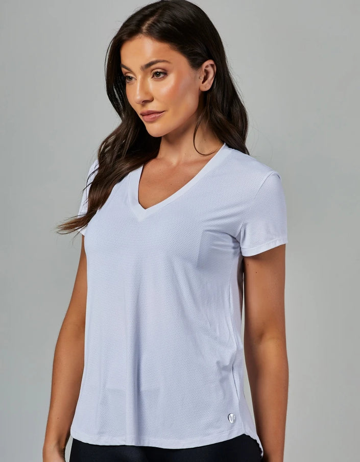 Janice Dry Fit Short Sleeve V-Neck T-Shirt | White