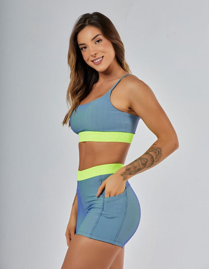 Thin Strap Top & Custom Elastic Shorts Set | Navy/Mint