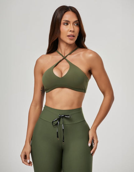 Lightweight Support Crop Top | Green Croco